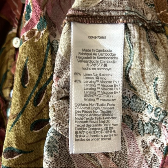 Madewell Shirred Cap-Sleeve Linen Blend Top in Brushstroke Monstera, Size Large - Picture 9 of 10